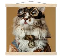 St Tropez Art Schulposter - Maine-Coon Katze, Steampunk-Outfit, antike Taschenuhr | St Tropez Art
