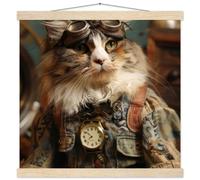 St Tropez Art Schulposter - Manx Katze, Steampunk-Outfit, antike Taschenuhr | St Tropez Art
