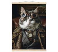 St Tropez Art Schulposter - Manx Katze, Steampunk-Outfit, Taschenuhr | St Tropez Art