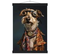 St Tropez Art Schulposter - Norfolk Terrier, Steampunk-Outfit, gemusterter Mantel, antike Taschenuhr | St Tropez Art