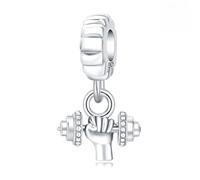 Stärke Hantel Anhänger Charm, 925 Sterling Silber Charm Armband Zubehör, kompatibel mit Pandora Armband Halskette