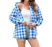 Stamain Blau Kariertes Hemd Damen Bluse Langarm Trachtenbluse Oktoberfest Holzfällerhemd Karohemd Damen Baumwolle Longbluse Oberteile Tops Arbeitshemd Büro Regular Fit S