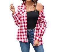 Stamain Rot Kariertes Hemd Damen Bluse Langarm Trachtenbluse Oktoberfest Holzfällerhemd Karohemd Damen Baumwolle Longbluse Oberteile Tops Arbeitshemd Büro Regular Fit L