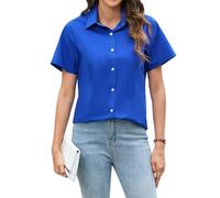 Stamain Shirt Women Short Sleeve Royal Blue Work Wear Formal Fitted Blouse Office Slim Women's Work Shirts XL