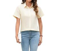 Stamain Short Sleeved Shirts for Women Fitted Business Beige Button Down Shirt Women Formal Office Work Wear M