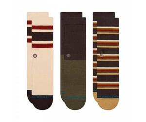 Stance Millhouse Crew-Socken, 3er-Pack, mehrfarbig, braun, gestreift, gemustert, Wade, dunkelbraun, L