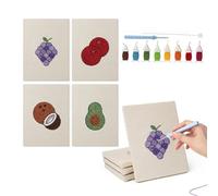 Stanznadel-Stickerei-Starter-Set für Anfänger, kreatives Reifenkunst-Set mit Musterwerkzeugen, 20 x 15 cm, handgefertigtes stressabbauendes Handwerk für Erwachsene, Wanddekoration, Früchte, 4 Stück