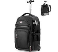 Star Cloud Rucksack mit Rollen Rucksack Trolley 17,3 Zoll Business Trolley Groß Reiserucksack Handgepäck Laptoptasche Rollrucksack für Herren Damen für Reisen Arbeit Schule - Schwarz