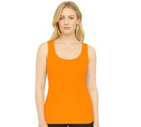 STAR FASHION Geripptes Damen-Top in Übergröße, einfarbig, ärmellos, U-Ausschnitt, Stretch-Tanktop, Damen, weich, lässig, lange Passform, Größen 42-56, neon-orange, 44
