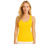 STAR FASHION Geripptes Damen-Top in Übergröße, einfarbig, ärmellos, U-Ausschnitt, Stretch-Tanktop, Damen, weich, lässig, lange Passform, Größen 42-56, gelb, 44