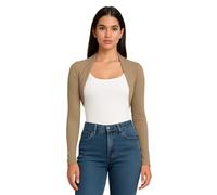 STAR FASHION Langärmeliger Damen-Bolero, Mini-Bluse, vorne offen, bauchfreies Oberteil, leichte Sommer-Strickjacke, Größe 36-54, khaki, 46-48