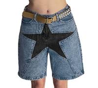 Star Patchwork Denim Shorts Mid Rise Long Jeans Shorts Jorts Y2k Baggy Vintage Grunge Harajuku Streetwear, Blau, Groß