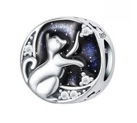 Star - picking Katze Perlen Charme, 925 Sterling Silber Charme Armband Zubehör, kompatibel mit Pandora Armband Halskette