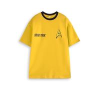 Star Trek Herren Captain Kirk Gelbes T-Shirt | Admiral James T. Kirk Uniform Grafik-T-Shirt für Erwachsene | Iconic Outfit Kurzarm-Top für Trekkies | Comic-Film-Film-Sci-Fi-Kleidungsgeschenk für Ihn