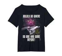 Star Trek Original Series Boldly Go Cat Premium T-Shirt T-Shirt, Damen Große Größen, Schwarz, 1X