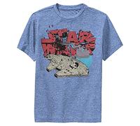 STAR WARS Bust Thru Logo Boys Short Sleeve Tee Shirt, Royal Blue Heather, Large