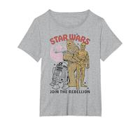 Star Wars Chewbacca R2-D2 C-3PO Join The Rebellion T-Shirt, Damen Große Größen, Grau Meliert, 6X