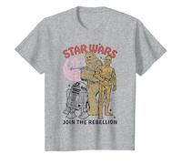 Star Wars Chewbacca R2-D2 C-3PO Join The Rebellion T-Shirt, Kinder, Grau Meliert, 140