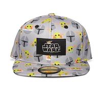 Star Wars Herren The Mandalorian Logo Patch with Helmet and Grogu All-Over Print Snapback Baseball Cap Baseballkappe, Schwarz, 56