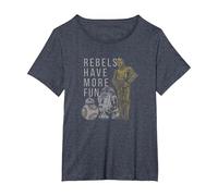 Star Wars Last Jedi Droids Rebels Have More Fun Gold T-Shirt, Damen Große Größen, Blau Meliert, 6X