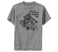STAR WARS Mandalorian We Mobbin Boys Short Sleeve Tee Shirt, Charcoal Heather, Medium