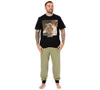 Star Wars Mandolorian Herren Pyjama | Baby Yoda Character Lounge Hose und T-Shirt Schwarz/Khaki Pyjama Set | Nachtwäsche Geschenke für Ihn Fanartikel