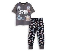 Star Wars R2D2 Yoda Boba Fett Graues Pyjama-Set mit kurzen Ärmeln und Langen Beinen | Unisex-Nachtwäsche für Kinder mit Filmfiguren | Bequeme Nachtwäsche zum Schlafengehen und Entspannen