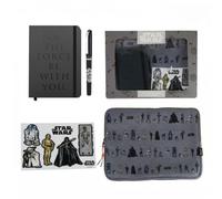 Star Wars Schreibwaren-Geschenkset, Unisex, graue Laptophülle mit Reißverschluss und orangen Griffen, schwarzes Notizbuch May The Force Be with You und Kugelschreiber, offizielle Lizenz
