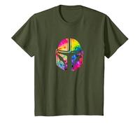 Star Wars The Mandalorian Beskar Helmet Watercolor Tie Dye T-Shirt, Kinder, Olivgrün, 104