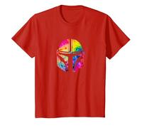 Star Wars The Mandalorian Beskar Helmet Watercolor Tie Dye T-Shirt, Kinder, Rot, 128