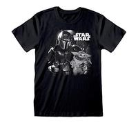Star Wars The Mandalorian Mando And The Child Foto Herren T-Shirt Schwarz Groessen S-XXL, Baby Yoda Crew Neck Graphic Tee, Geburtstagsgeschenkidee fr Zuhause oder Fitnessstudio