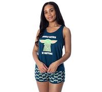 Star Wars Women's The Mandalorian Baby Yoda Rather Be Napping Racerback Tank and Shorts Loungewear Pajama Set (X-Small) Blue