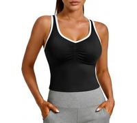 STARBILD Damen Tank Top Lang Sport Ärmelloses, Yoga Tops Schmales Rückenfreies, Oberteil mit Herausnehmbare BH-Polster, Slim Fit Shirts für Workout Gym Casual, Schwarz S
