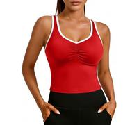 STARBILD Damen Tank Top Lang Sport Ärmelloses, Yoga Tops Schmales Rückenfreies, Oberteil mit Herausnehmbare BH-Polster, Slim Fit Shirts für Workout Gym Casual, Rot L