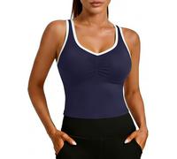 STARBILD Damen Tank Top Lang Sport Ärmelloses, Yoga Tops Schmales Rückenfreies, Oberteil mit Herausnehmbare BH-Polster, Slim Fit Shirts für Workout Gym Casual, Marineblau M