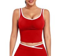 STARBILD Damen Tank Top Lang Sport Ärmelloses, Yoga Tops Schmales Rückenfreies, Oberteil mit Herausnehmbare BH-Polster, Slim Fit Shirts für Workout Gym Casual, Rot XL