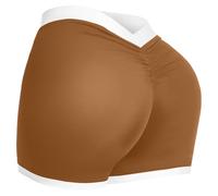 STARBILD Sport Shorts Damen V Back Scrunch, Sommer Leggings Kurz Push Up Booty Lifter, Blickdicht Workout Hose Hotpants Sexy für Gym Fitness Yoga, V-Shape Mit Weißem Besatz - Braun M