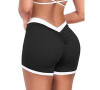 STARBILD Sport Shorts Damen V Back Scrunch, Sommer Leggings Kurz Push Up Booty Lifting, Blickdicht Workout Hose Hotpants Sexy für Gym Fitness Yoga, V-Shape Mit Weißem Besatz - Schwarz M