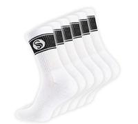 STARK SOUL 6 Paar Sportsocken im RETRO Design - Crew Socks in Bester Qualität, Tennissocken aus feinster Baumwolle, Weiss 39-42