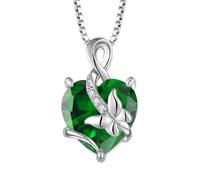 Starnny Damen Kette Sterling Silver 925 Infinity Unendlichkeit Schmetterling Halskette mit Herz 5A Cubic Zirconia Mai Geburtsstein Smaragd Farbe Schmuck für Frauen