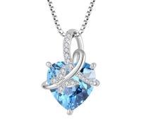 Starnny Damen Kette Sterling Silver 925 Unendlichkeit Infinity Schmetterling Halskette mit Herz 5A Cubic Zirconia März Geburtsstein Aquamarin Farbe Schmuck für Frauen