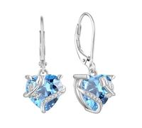 Starnny Damen Ohrringe Silber 925 Herz Rosen blumen Ohrringe hängend Creolen Baumeln 3A Zirkonia März Geburtsstein Aquamarin Farbe Schmuck für Frauen