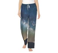 Starry Night Sky Outer Space Damen Schlafanzughose Loungehose Liegt faul auf dem Sofa an einem faulen Wochenende, weiß, 50