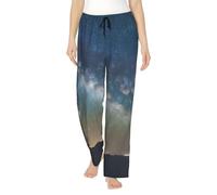 Starry Night Sky Outer Space Damen Schlafanzughose Loungehose Liegt faul auf dem Sofa an einem faulen Wochenende, Schwarz , 42