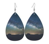 Starry Night Sky Outer Space Printed Teardrop Leather Earrings Fashion Water Drop Dangle Accessory for Holiday Party