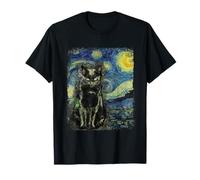 Starry Night Vincent van Gogh Schwarze Katze Gemälde T-Shirt