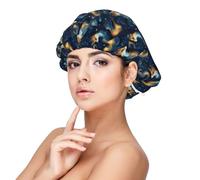 Starry Sky Fox Print Satin Silk Bonnet for Sleeping Women, Adjustable Double Layer Satin Hair Bonnet Night Sleep Cap for Curly Hair