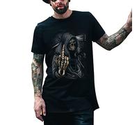 Stars and Stripes Grim Funny Reaper Middle Finger Death Biker Skull Skelett Gothic Horror Hip-Hop Unisex Erwachsene T-Shirt, Schwarz , XL