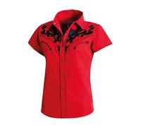 STARS & STRIPES Damen Kurzarm-Westernbluse Ella - Westernwear-Shop Edition Damen Westernhemd Westernkleidung Westernshirt Westernoberteil Westernoutfit für Frauen (XXX-Large) Rot