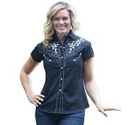 Stars & Stripes Kurzarm-Westernbluse Isabel - Westernwear-Shop Edition Damen Westernhemd Westernkleidung Westernshirt Westernoberteil Westernoutfit für Frauen (Large) Schwarz